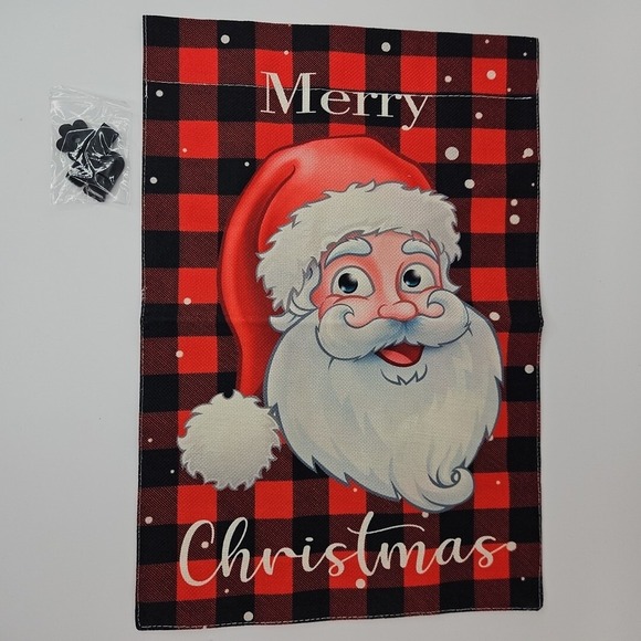Other - Merry Christmas Santa Claus Garden Flag 12"x18" Plaid‎ Red Black New